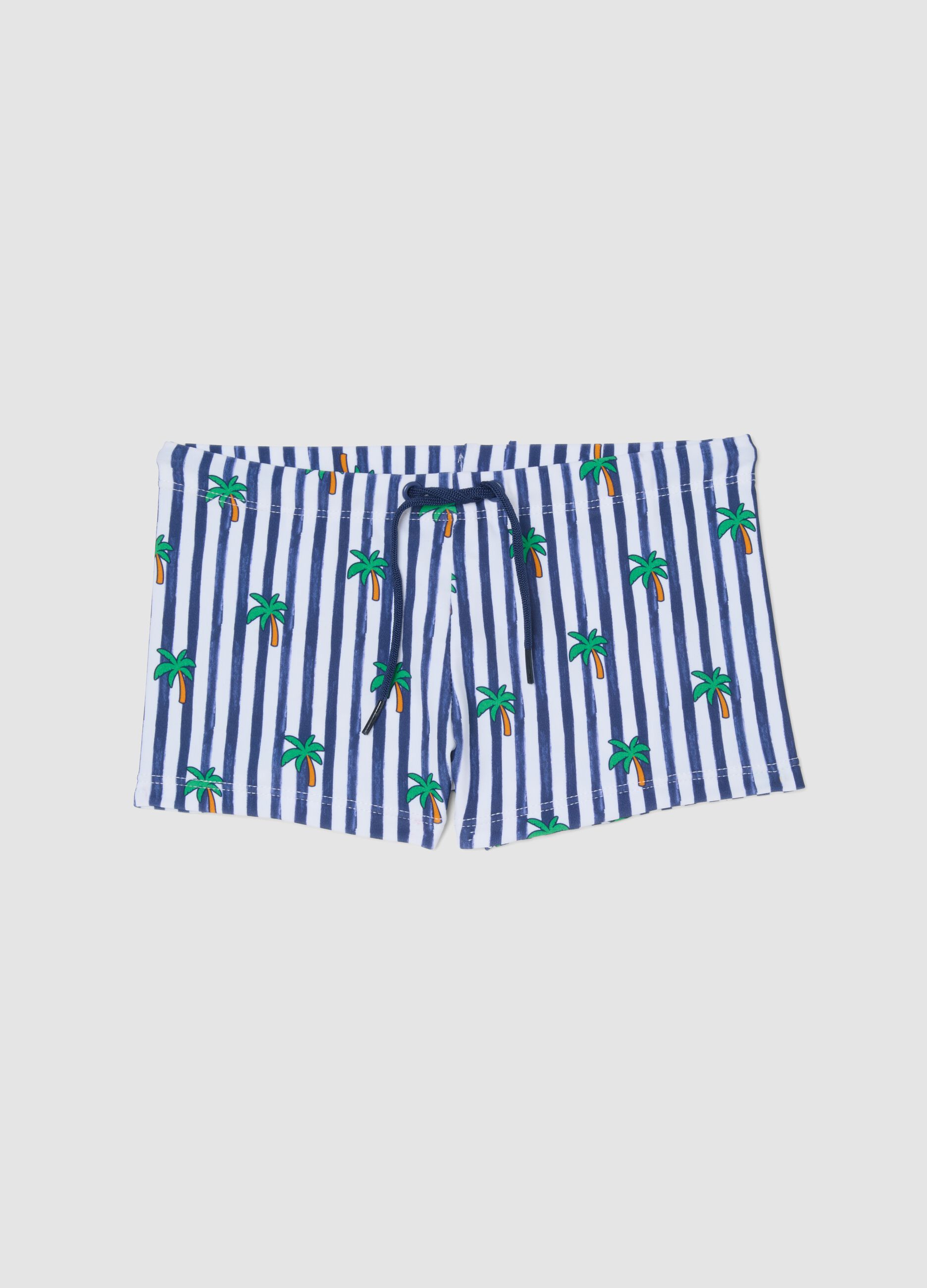 Blau-weisse Boxer-Badehose aus Stretchmaterial
