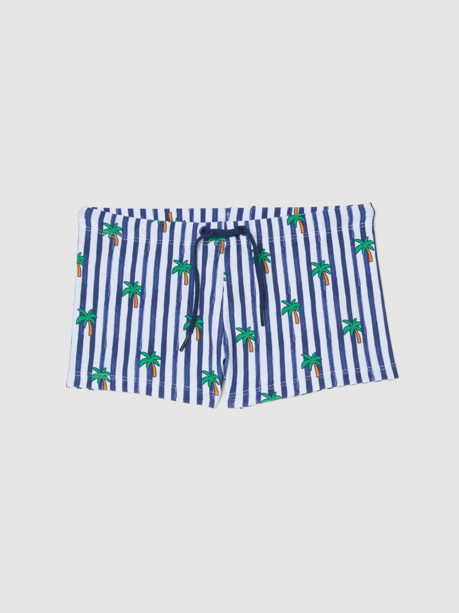 Blau-weisse Boxer-Badehose aus Stretchmaterial_0