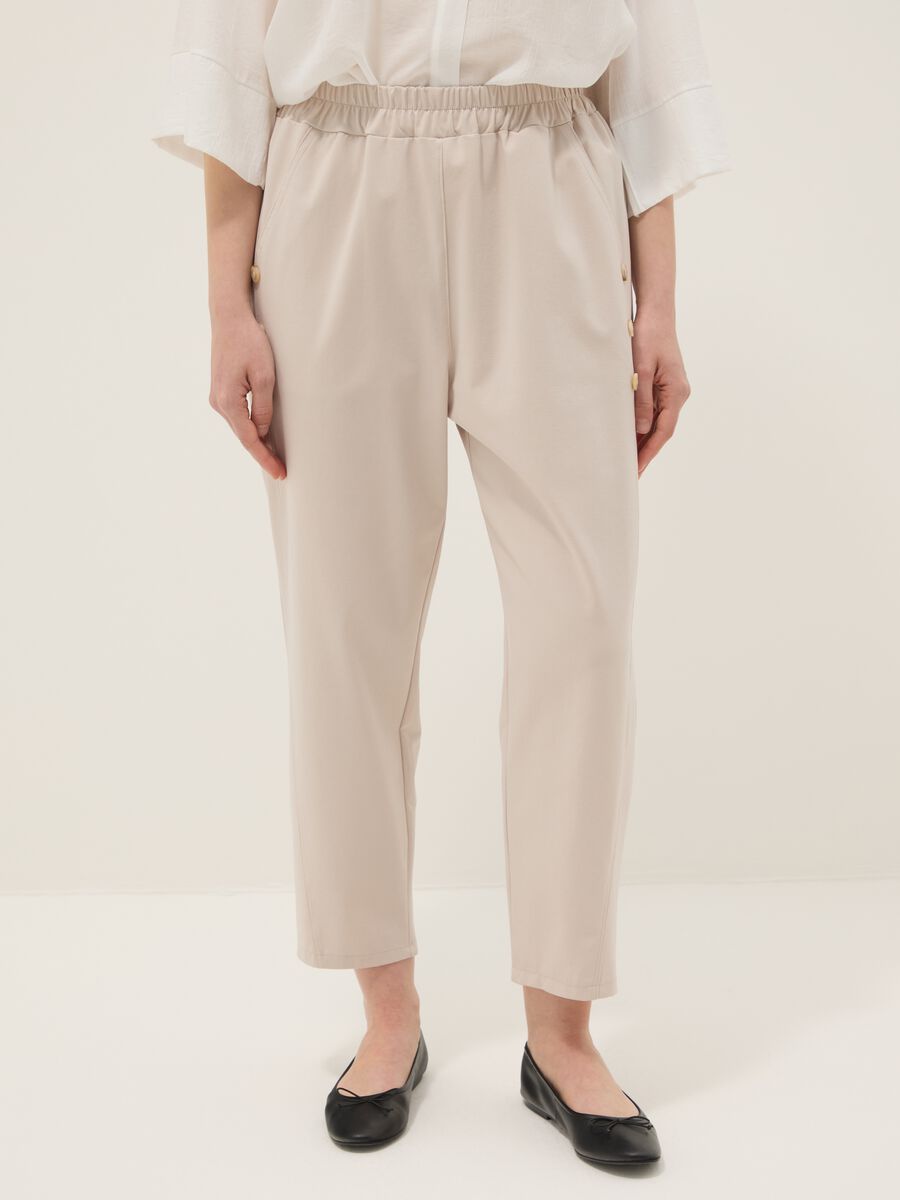 Beige Regular-Fit-Hose aus Stretch-Baumwolle mit elastischem Bund_1