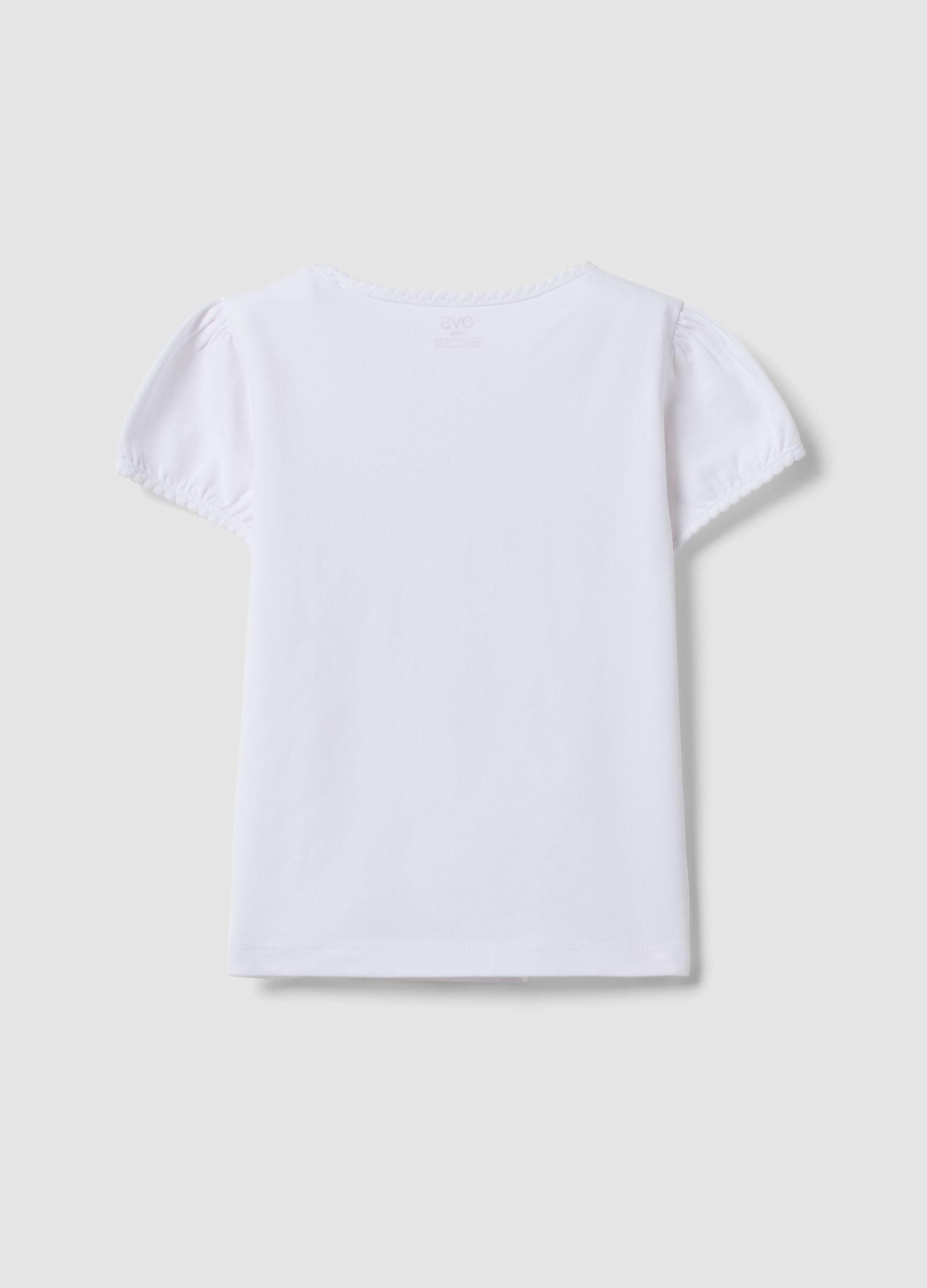 White stretch cotton T-shirt with seaside print