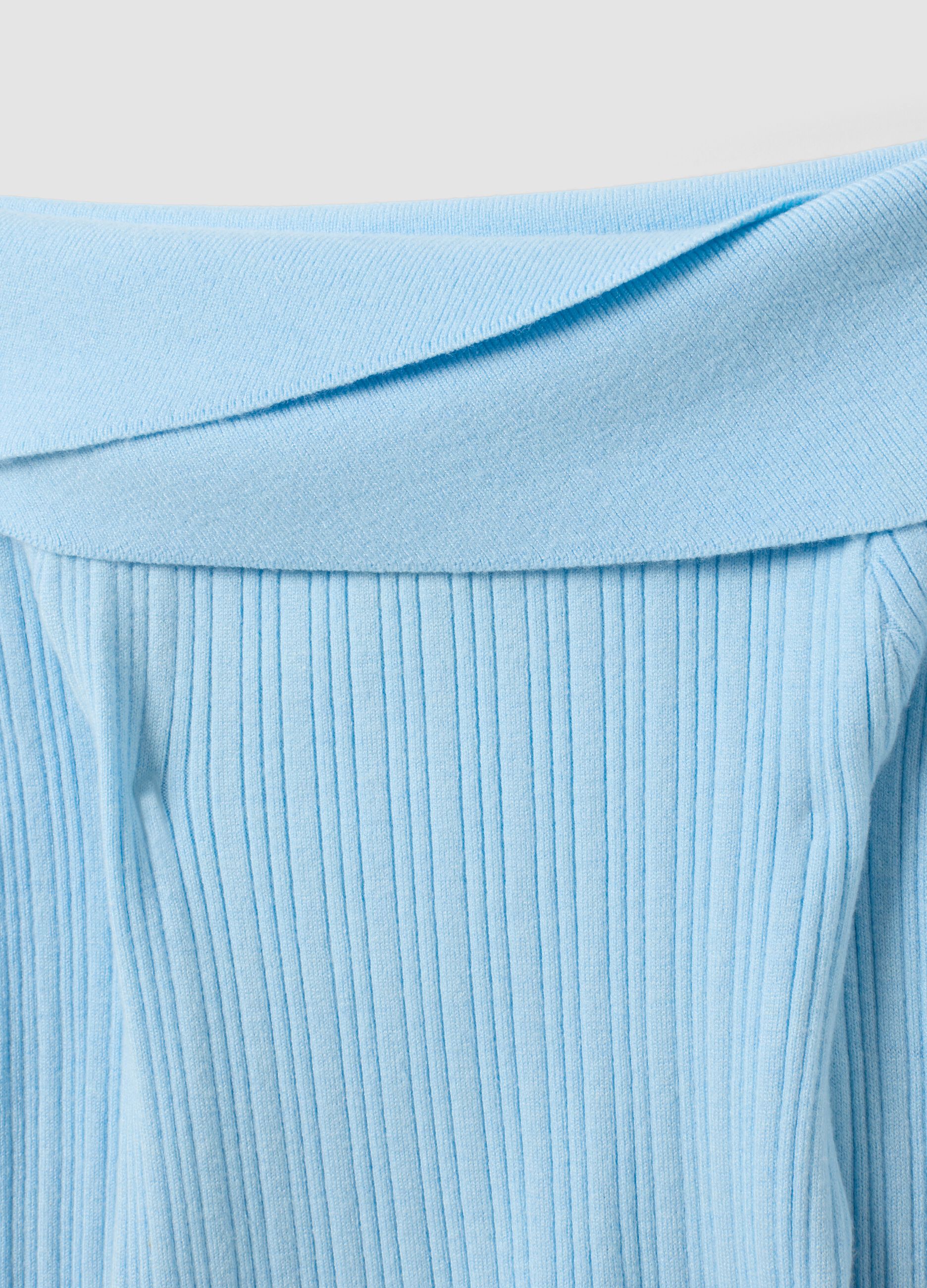 Blue viscose-blend fitted boat-neck top for girls