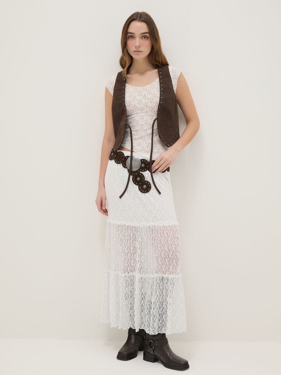 Brown string-closure vest without buttons, regular fit_2