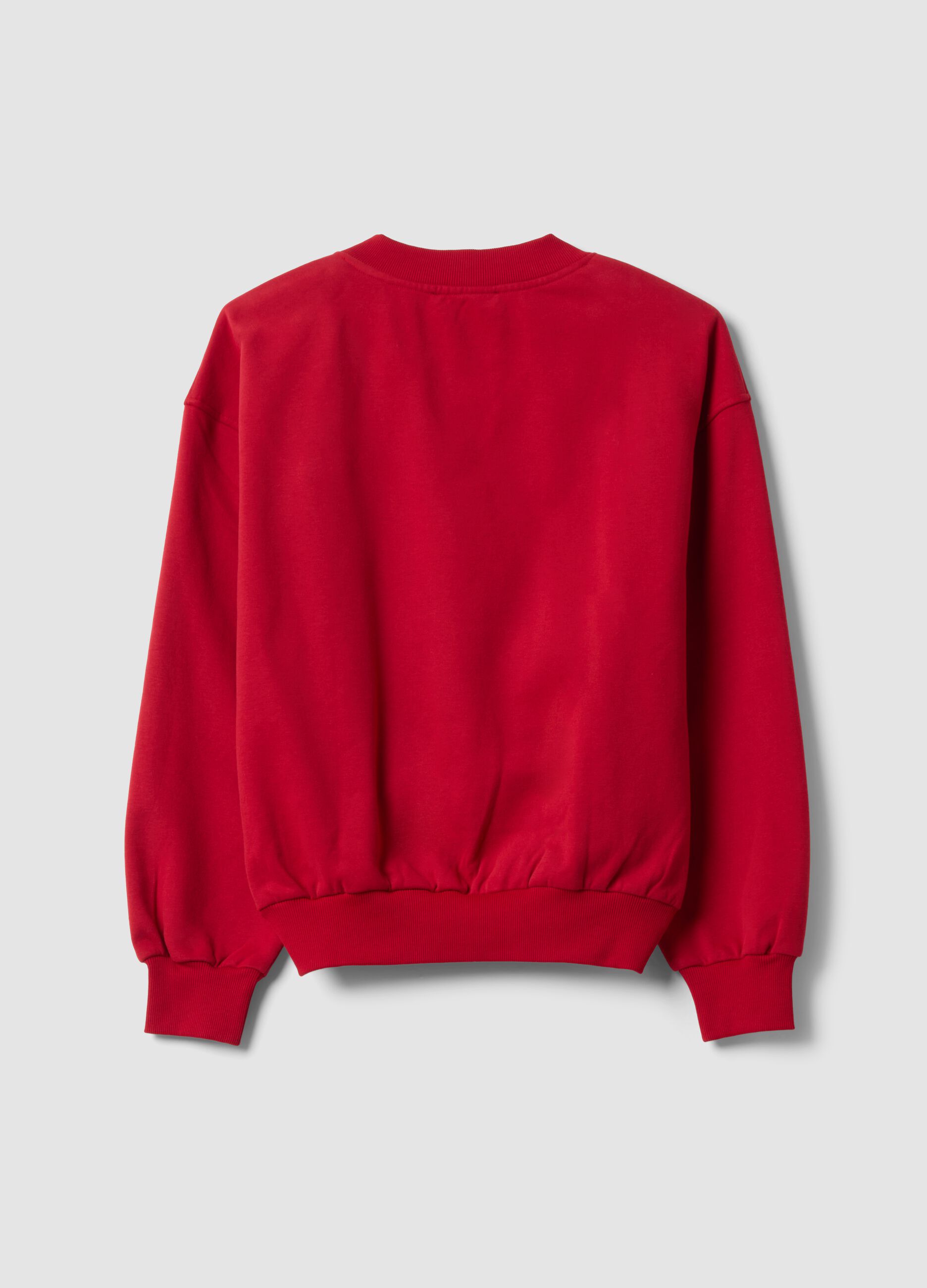 Red cotton-blend V-neck sweatshirt with oversized fit