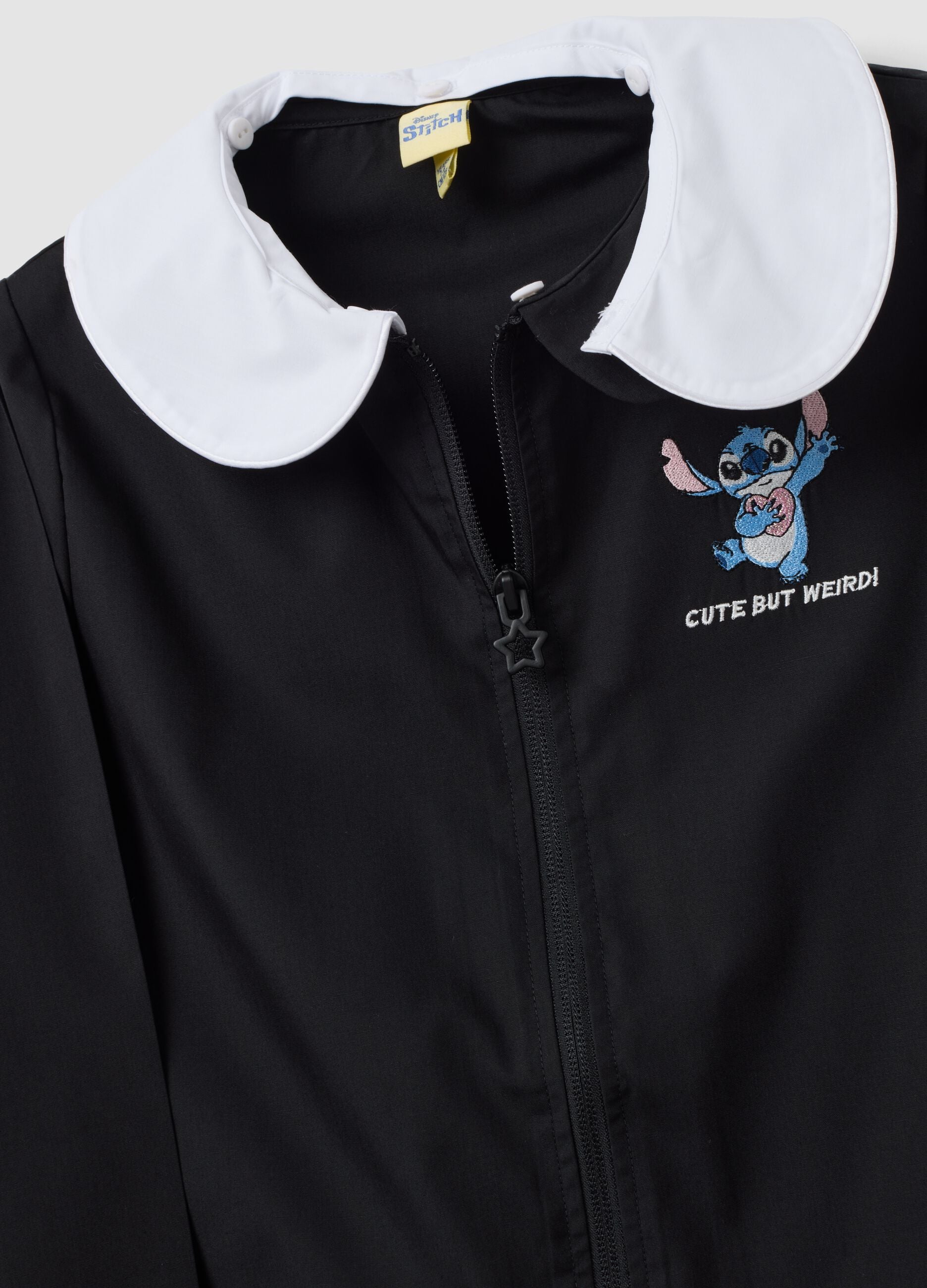 Black girls&rsquo; school smock with white collar and Stitch embroidery