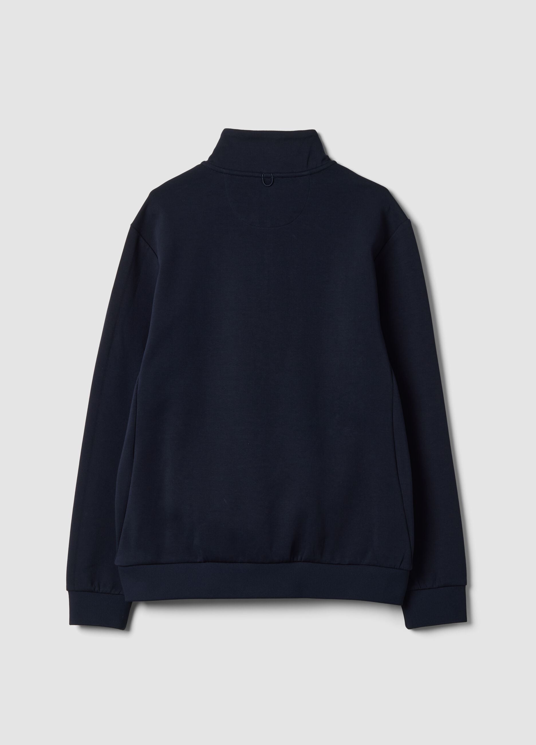 Navy blue breathable stretch-cotton half-zip, 2-way stretch