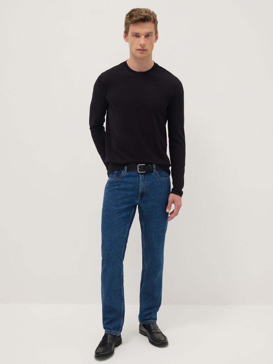 Blue Cotton Blend Slim Fit Jeans_0