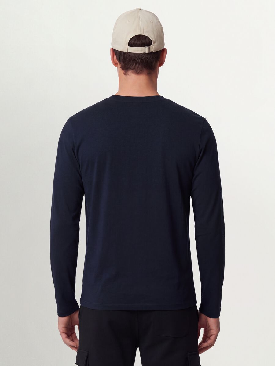 Blue long-sleeve crew-neck T-shirt in pure organic cotton_3