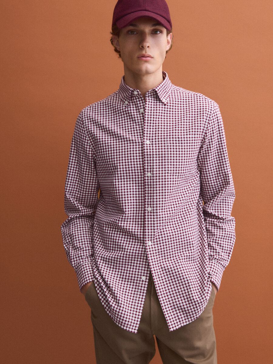 Men&rsquo;s multicolour pure cotton Oxford check shirt, regular fit_0