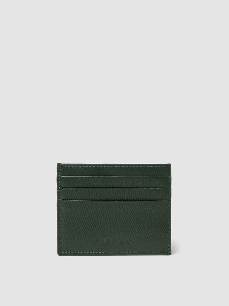 Green genuine leather card holder with side opening_0