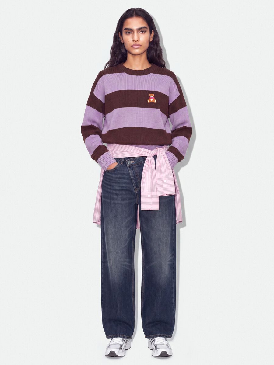 Multicolour striped viscose-blend jumper with teddy bear embroidery, regular fit_1