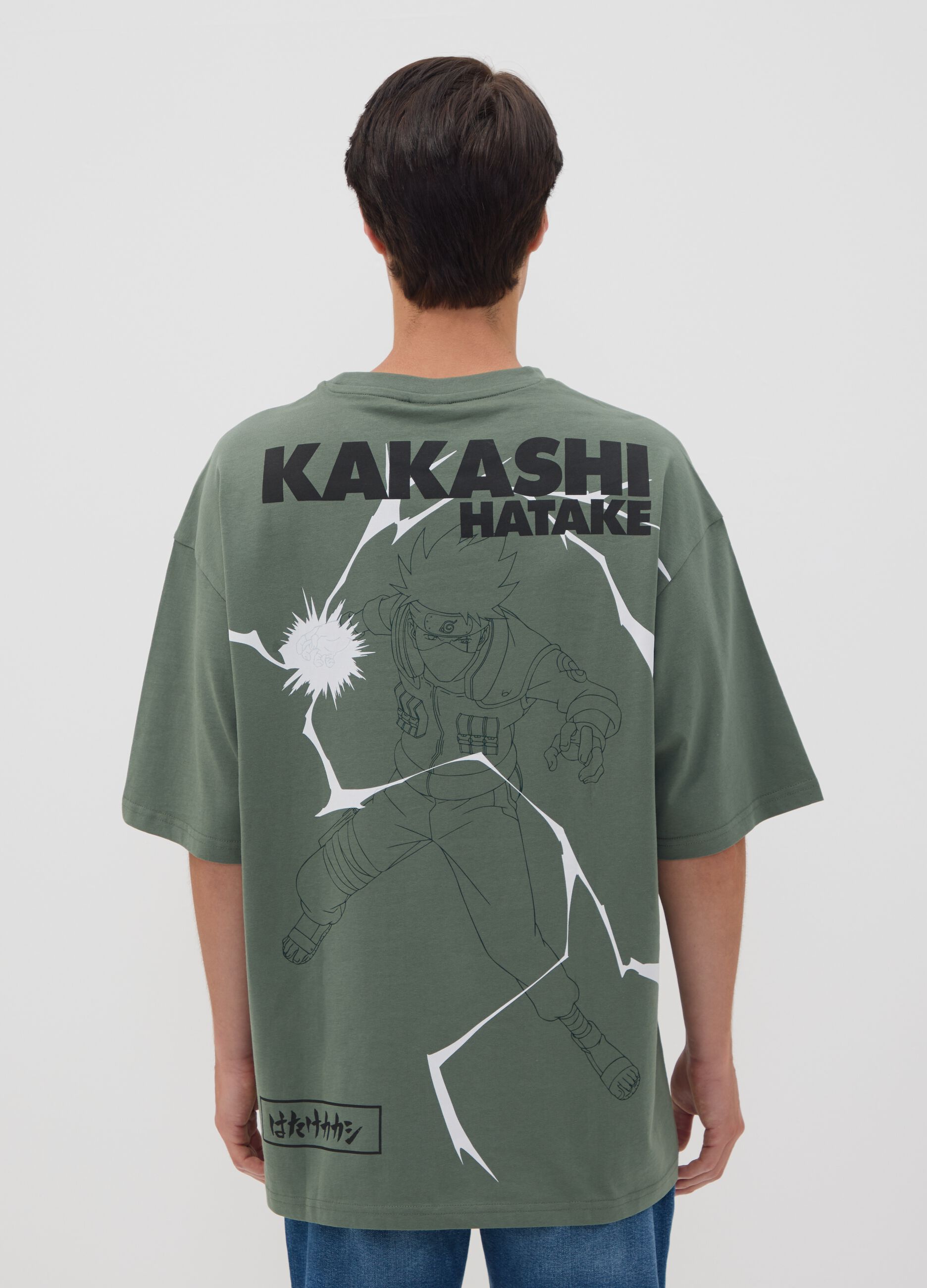 T-shirt verde em algod&atilde;o puro com estampado Naruto