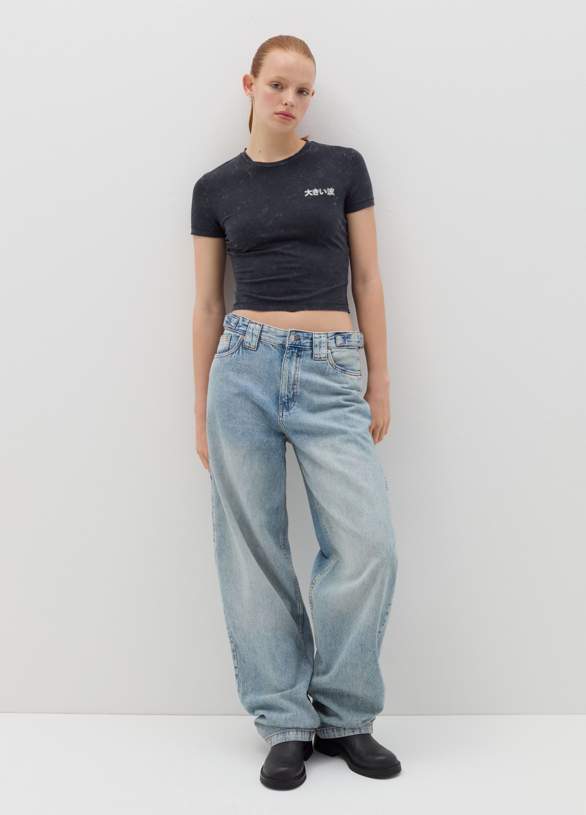 Printed cotton stretch T-shirt