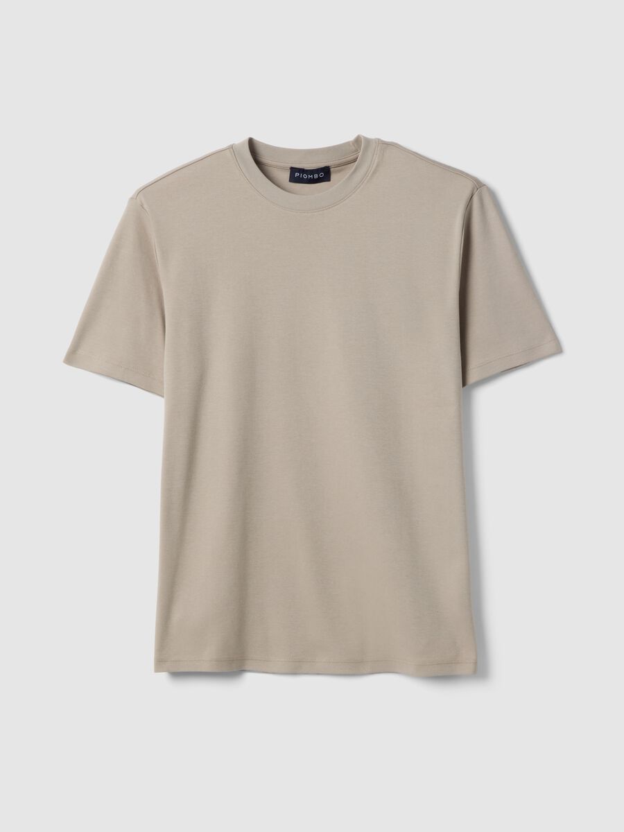 Beige Pure Cotton Crew Neck T-Shirt Regular Fit_0