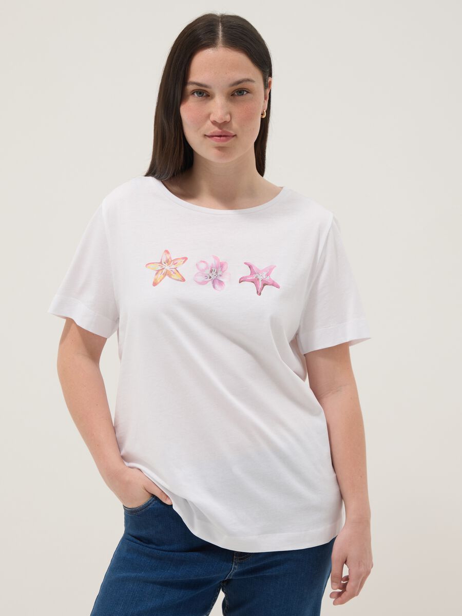 Wei&szlig;es T-Shirt aus reiner Baumwolle mit Print, Regular Fit_2