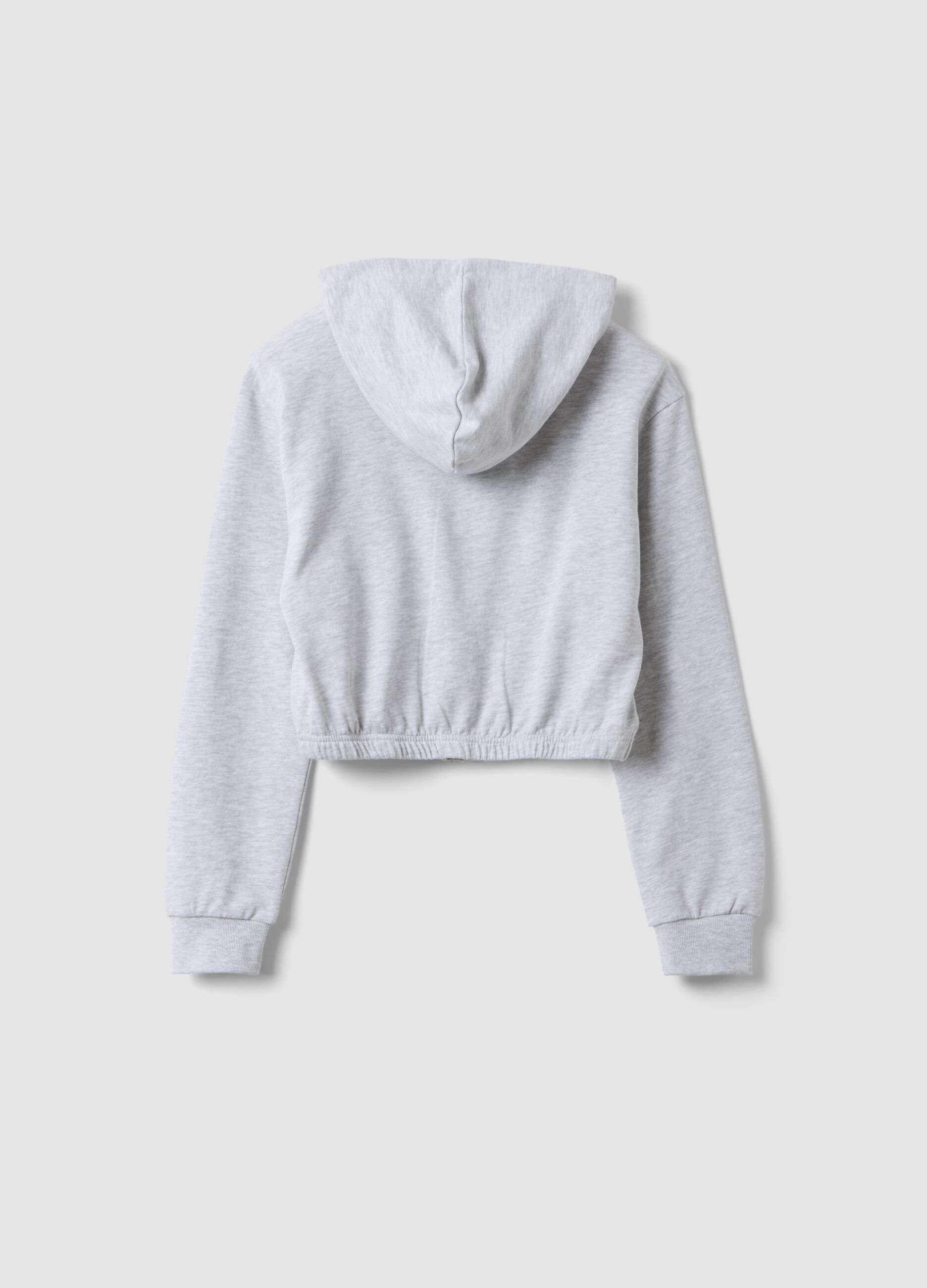 Girls&rsquo; short grey pure cotton hoodie with crew neck
