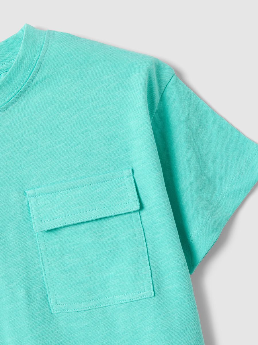 Children's regular fit pure cotton blue t-shirt with pocket_2
