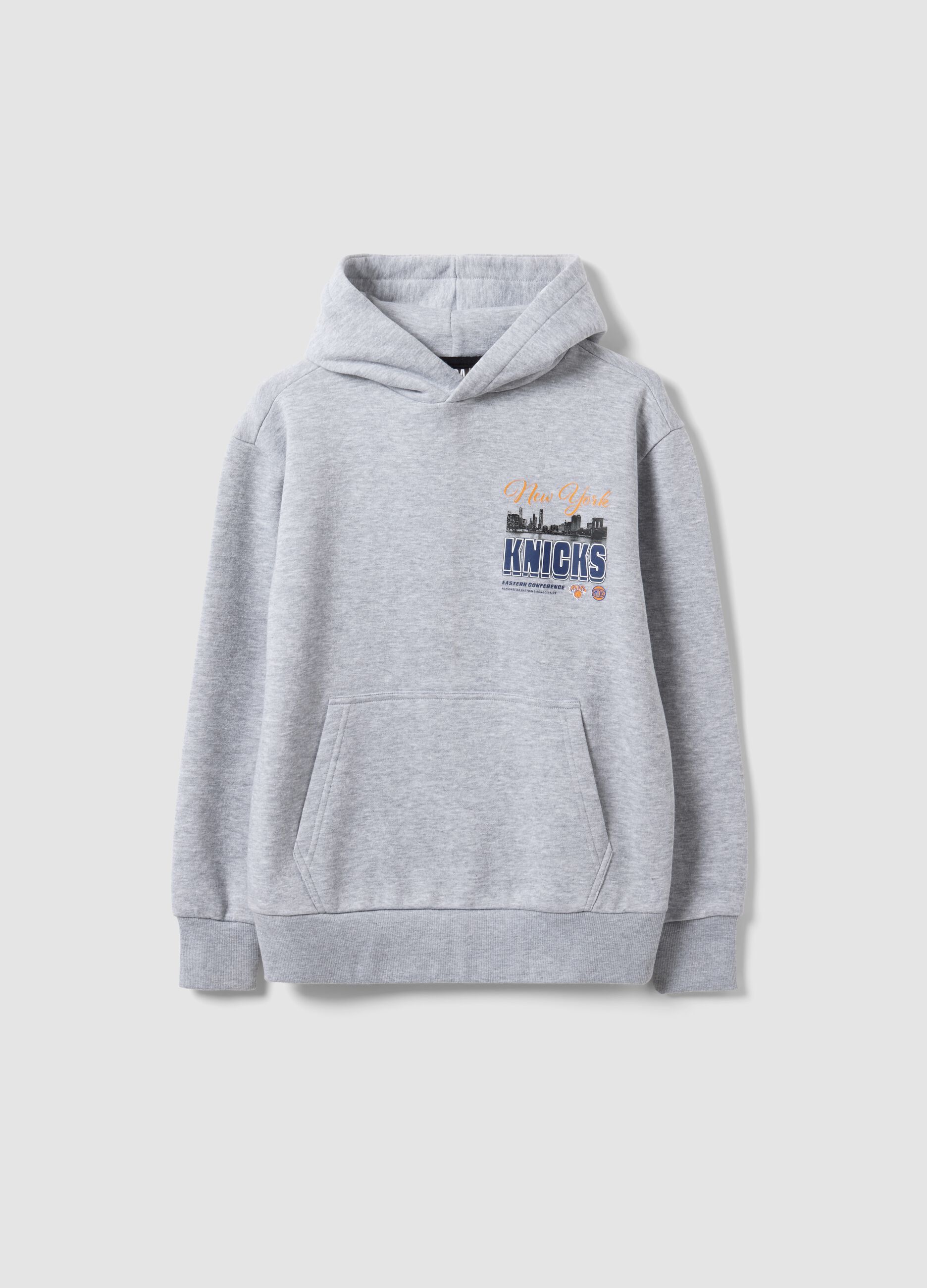 Grey cotton-blend hoodie with New York Knicks print