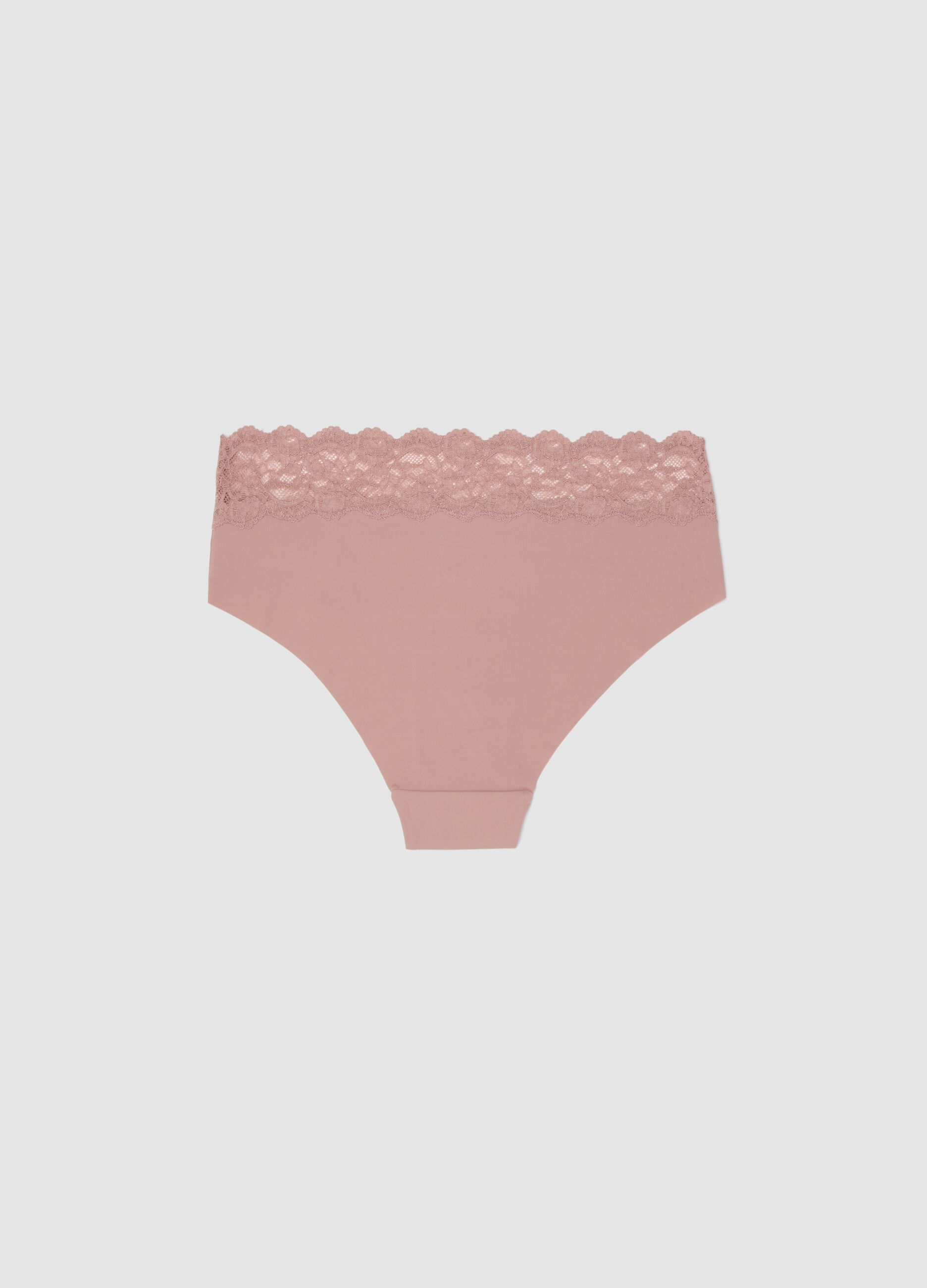 Pink stretch microfibre briefs with lace