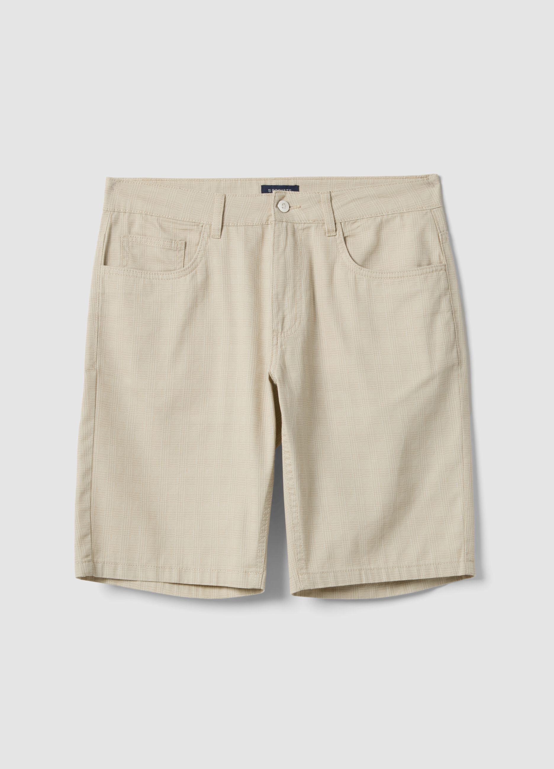 Beige pure cotton regular-fit Bermuda shorts