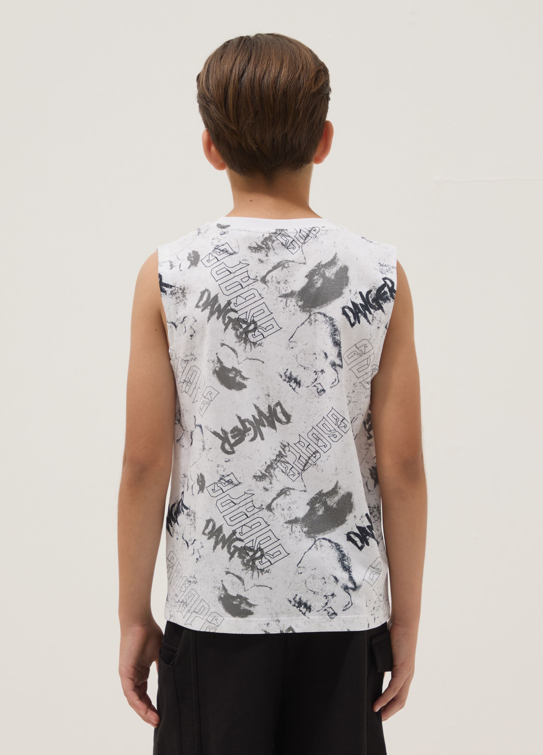 White pure cotton vest top with all-over print