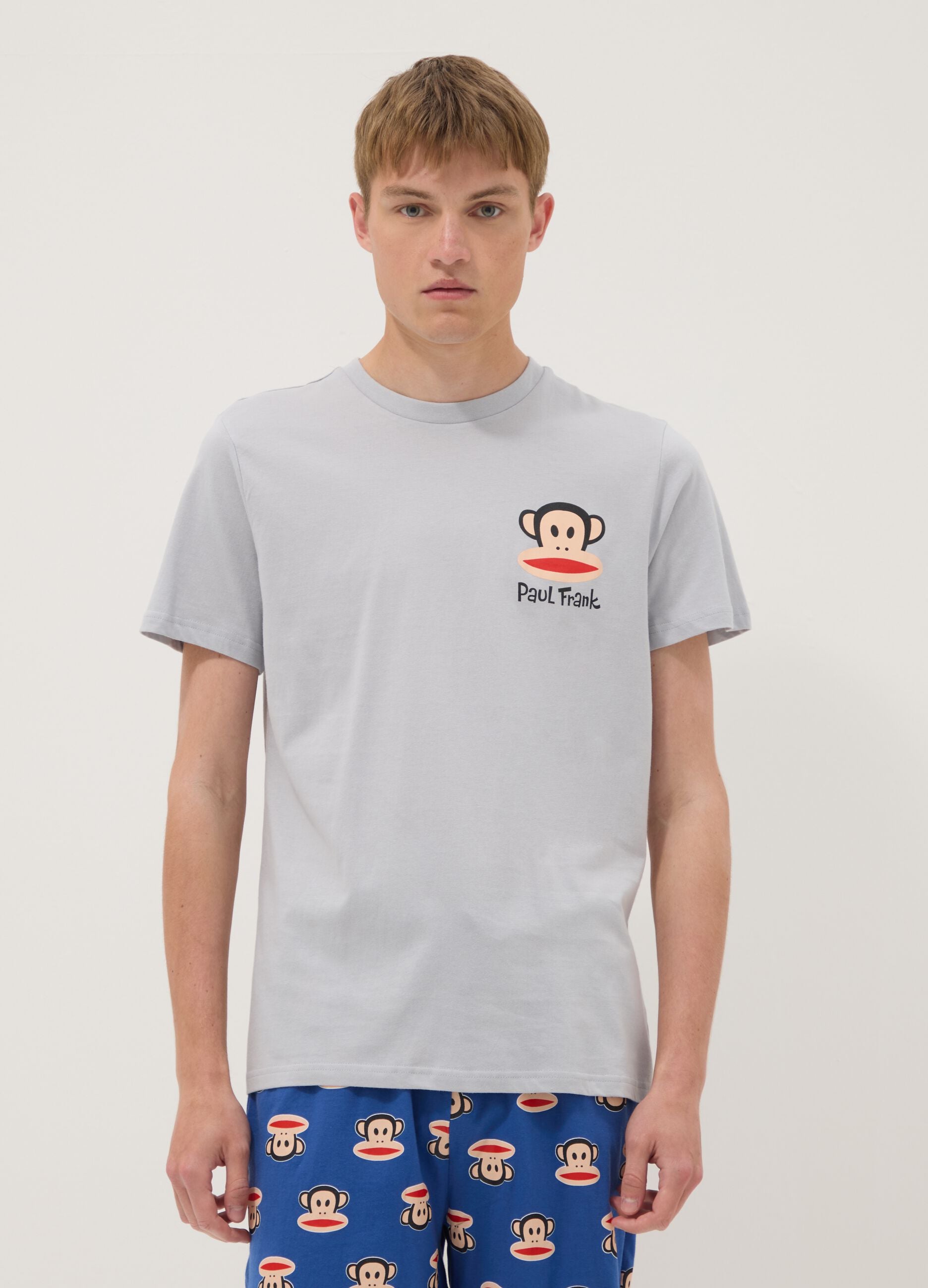 Men&rsquo;s multicolour short cotton pyjama set with Paul Frank print, regular fit