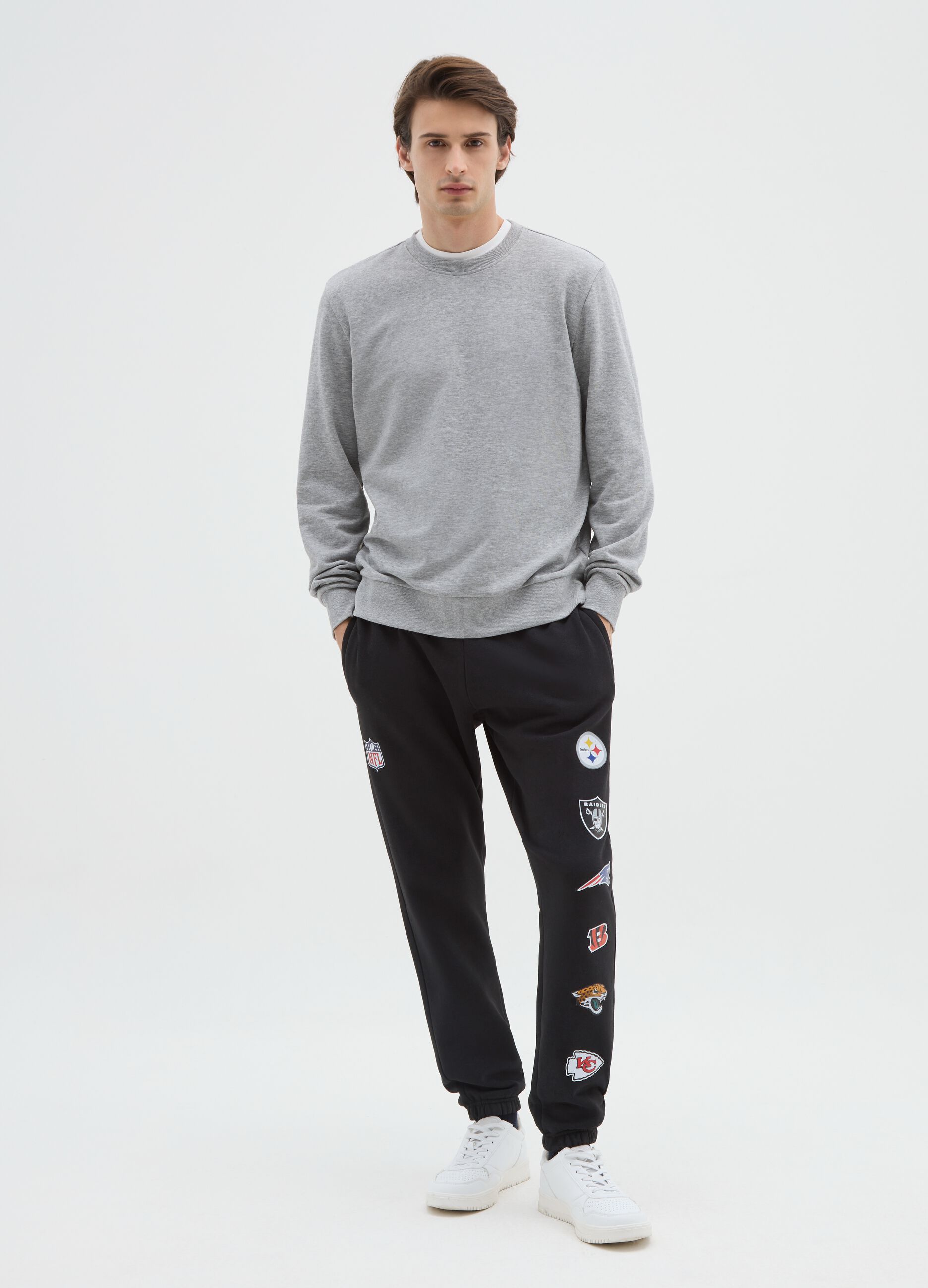 Black Cotton-Blend Trousers with NFL Logos