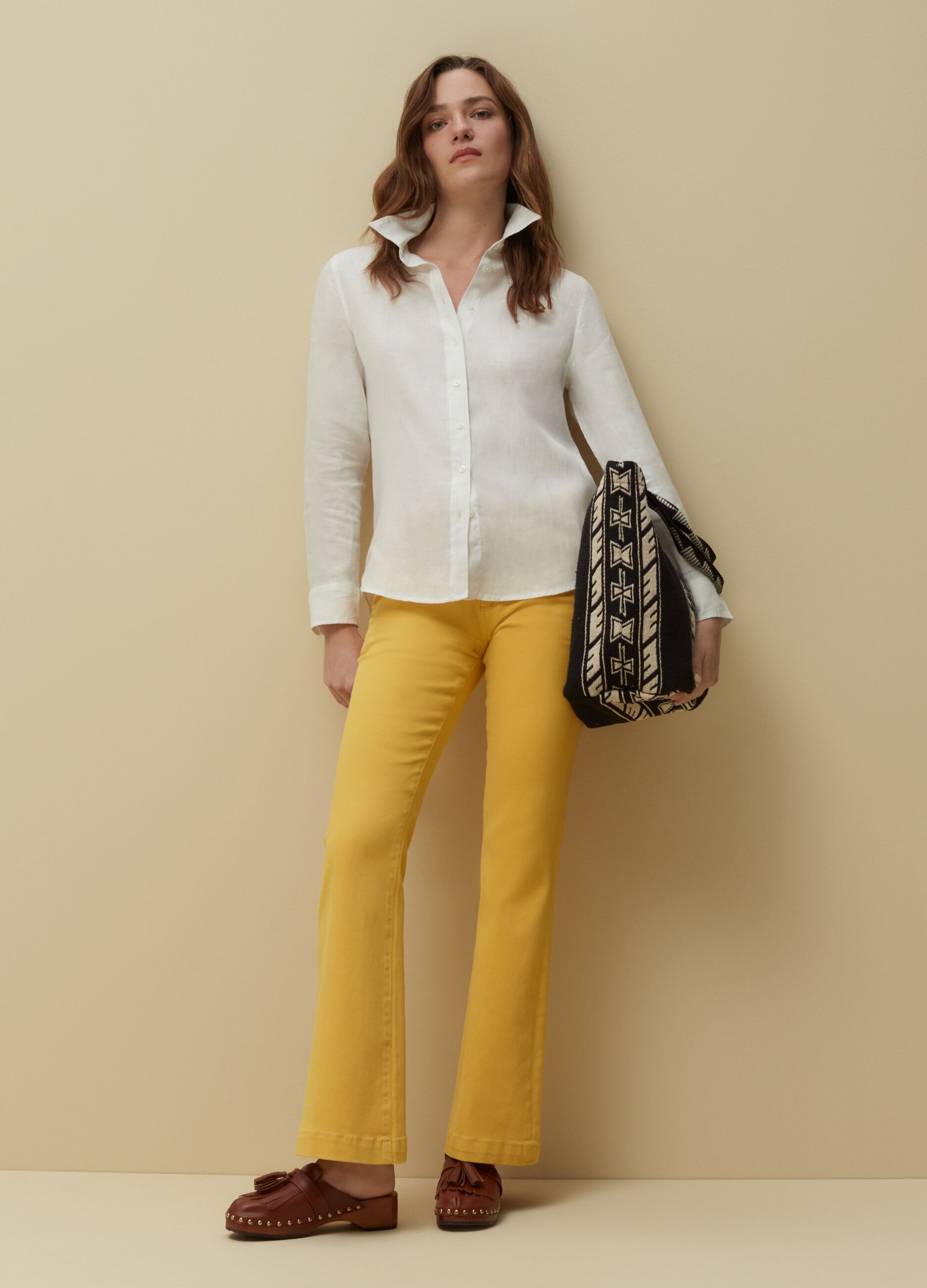 Solid colour linen shirt Blanc PIOMBO pour Femme OVS