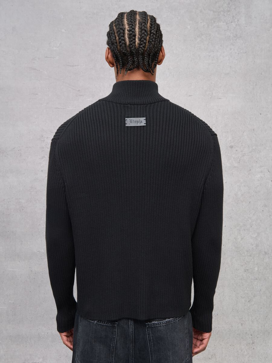 Half-Zip Ribbed Knit Black_1