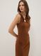 Brown sleeveless midi dress in stretch fabric_0