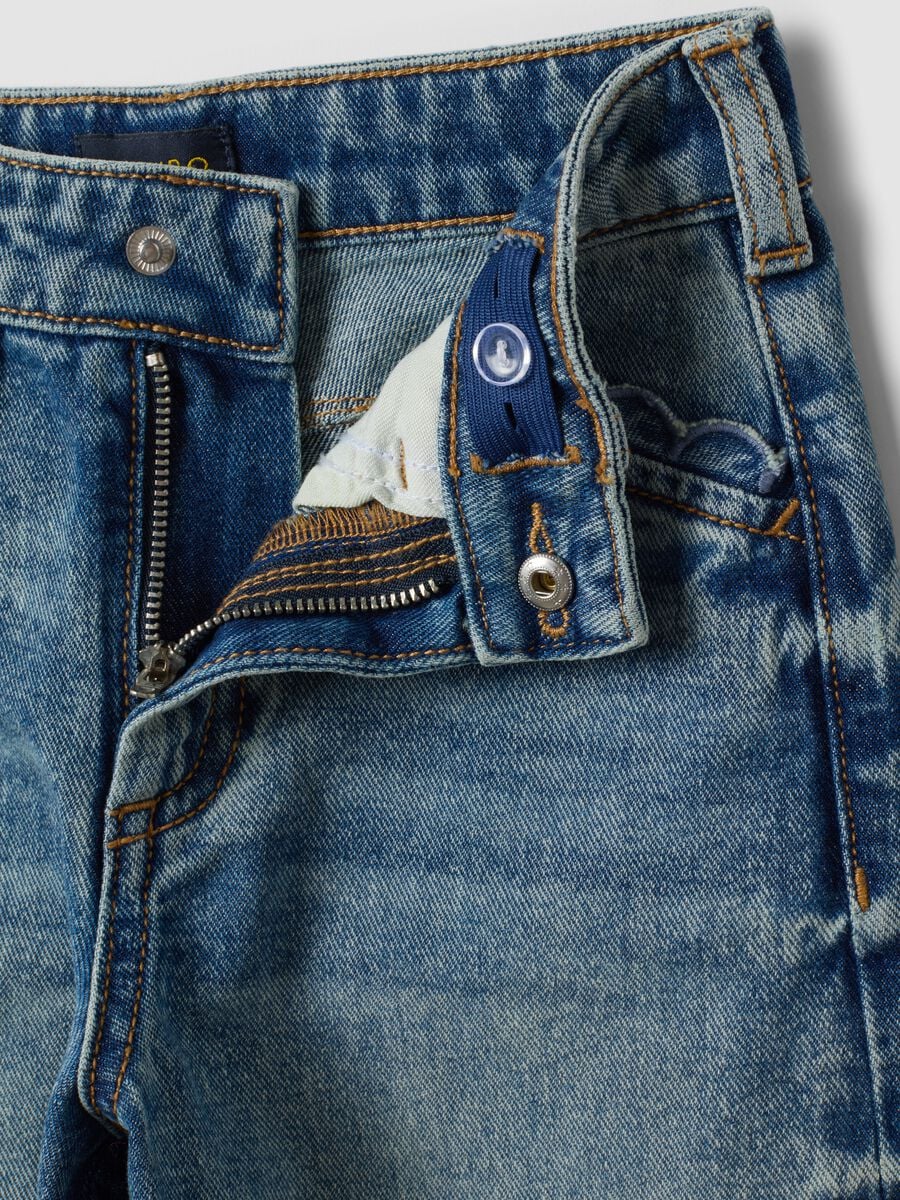 Blue pure cotton straight-fit jeans with belt loops for girls_2