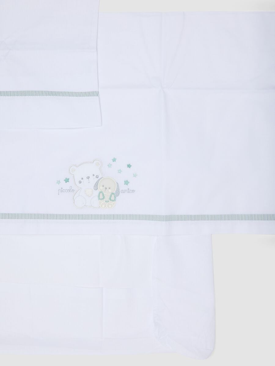 White pure cotton baby sheet with teddy bear and puppy embroidery_2