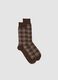 Brown short socks in stretch cotton with check pattern_0