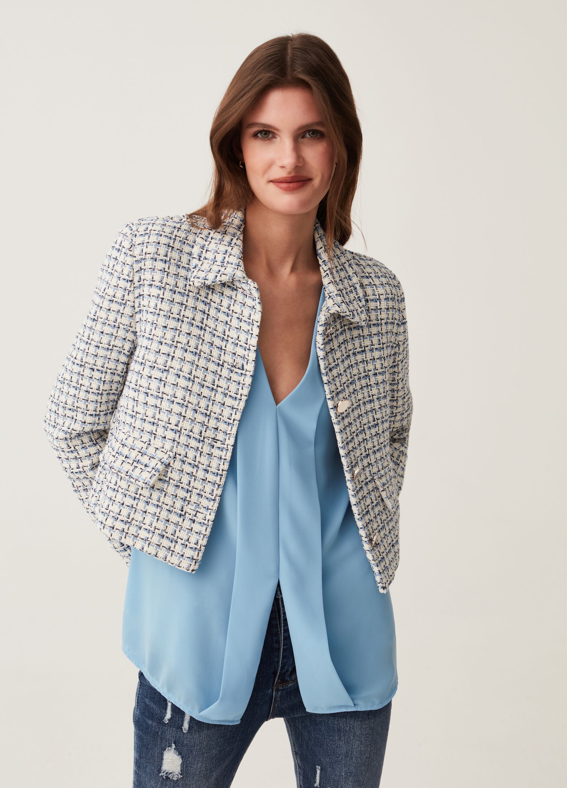 Hybrid short tweed-effect jacket