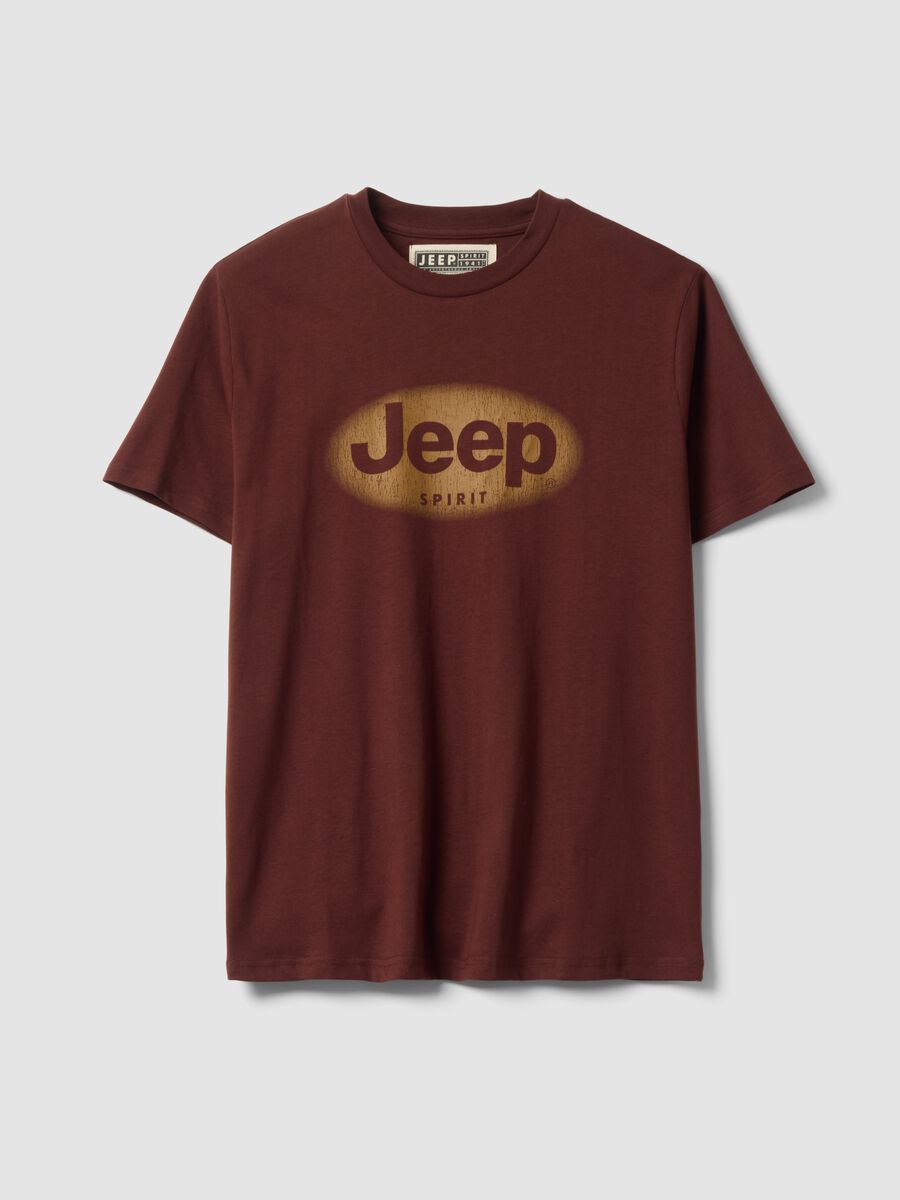 Brown pure cotton crew-neck T-shirt with Jeep print_4