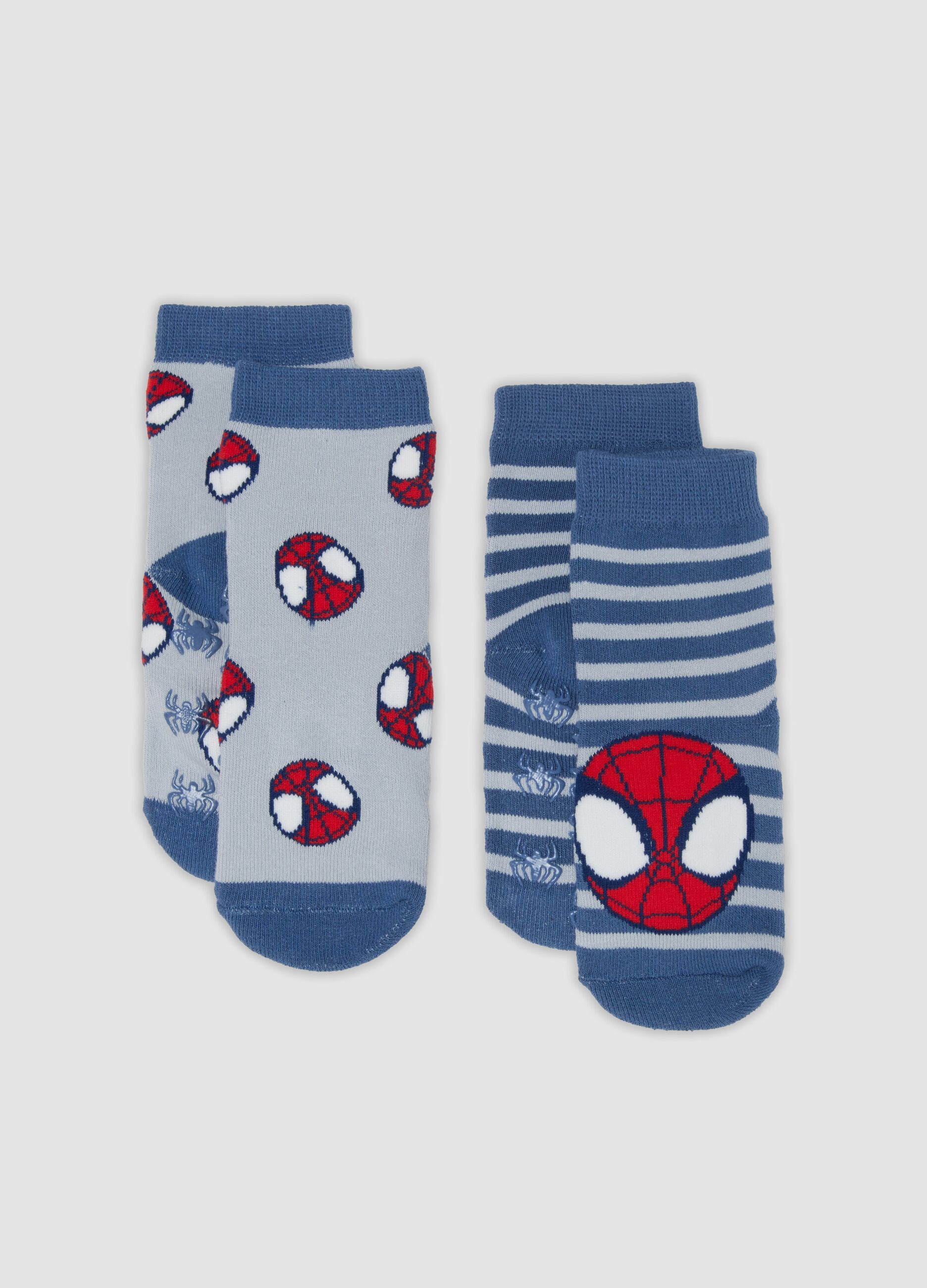 2-pack of blue organic cotton non-slip socks with Spidey print