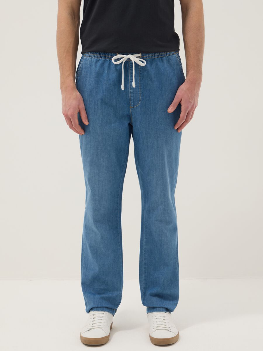 Regular fit azure stretch denim cotton jeans_1