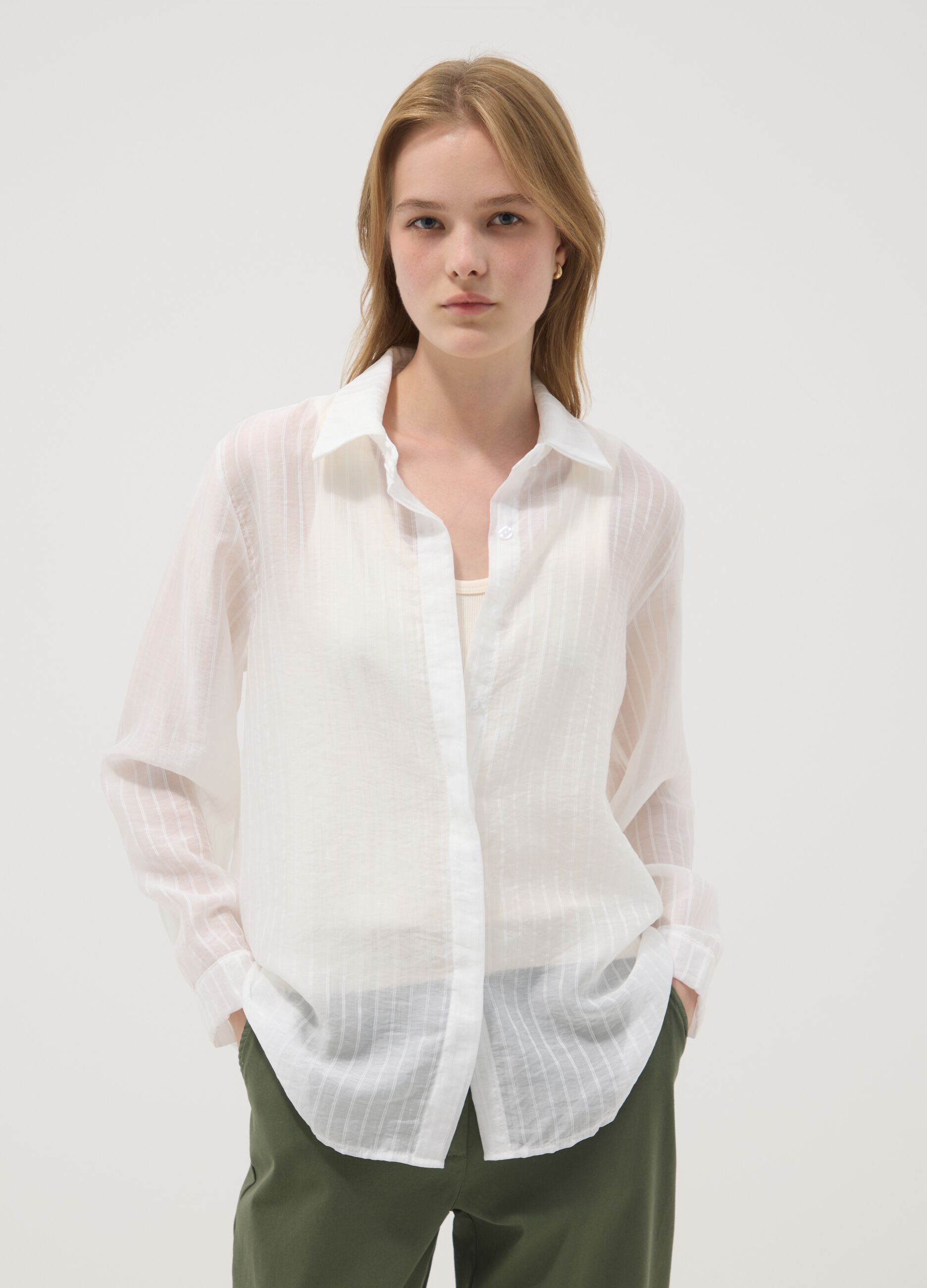 White lyocell-blend shirt