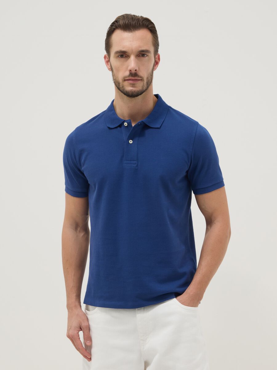 Regular fit short sleeve polo shirt in pure blue cotton_2