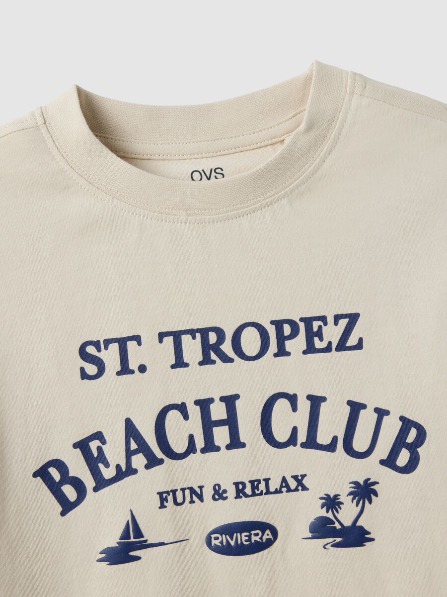 Children's oversized fit beige pure cotton T-shirt with print_3