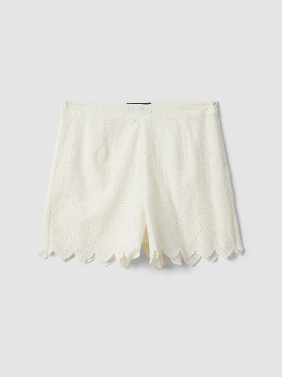 White pure cotton broderie anglaise shorts_0