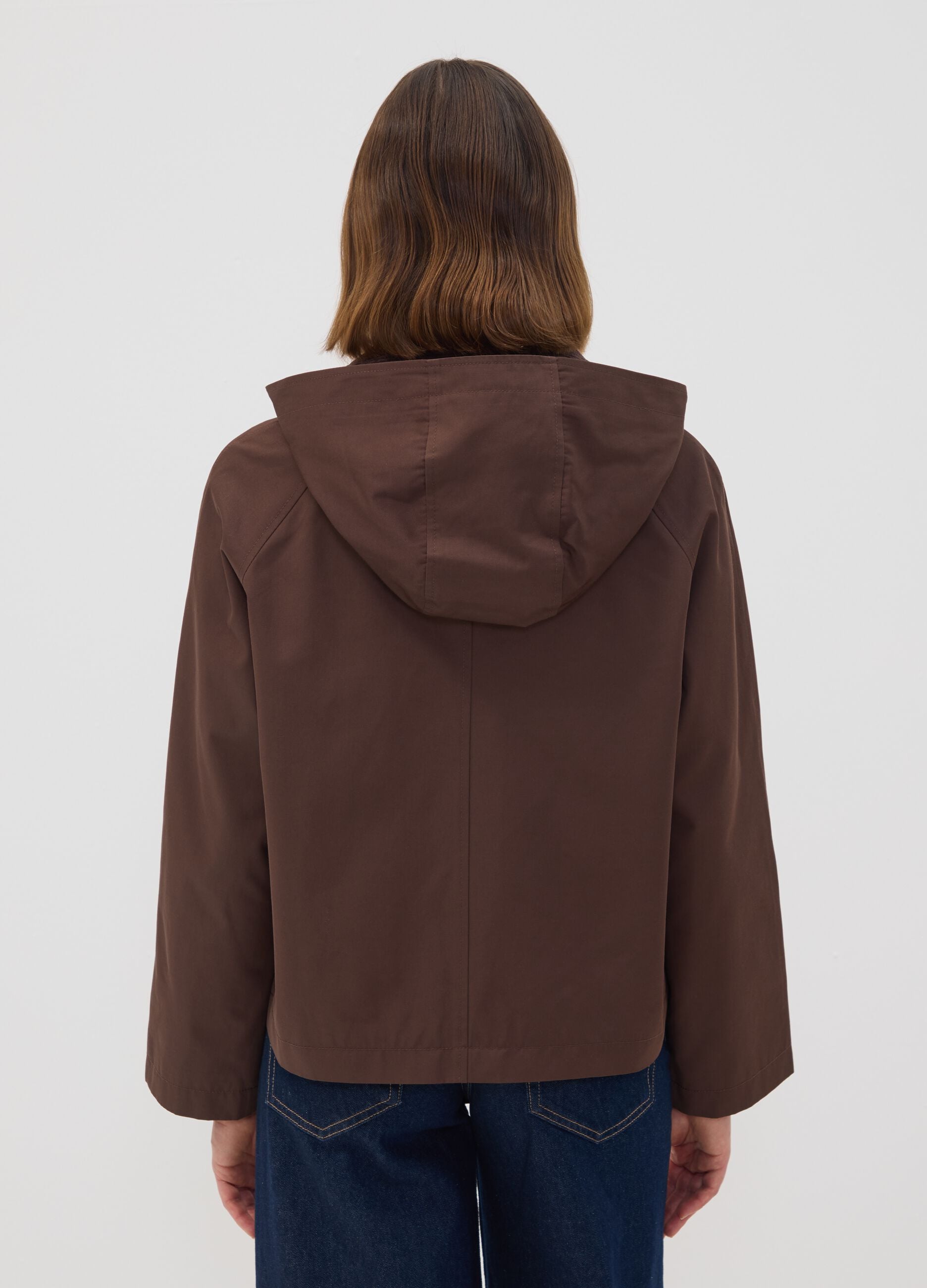 Braune Parkajacke aus Baumwollmix mit Kapuze und Rippkragen