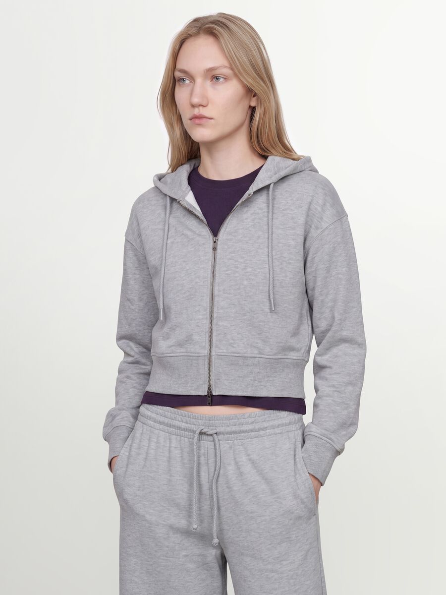 Grey full-zip cotton-blend hoodie, fitted_0