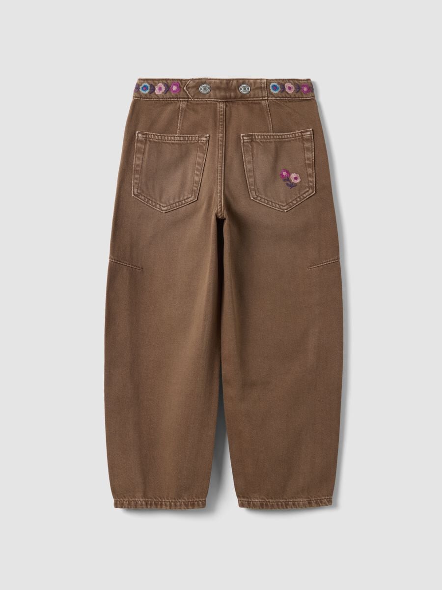 Brown pure cotton embroidered balloon-fit jeans_2
