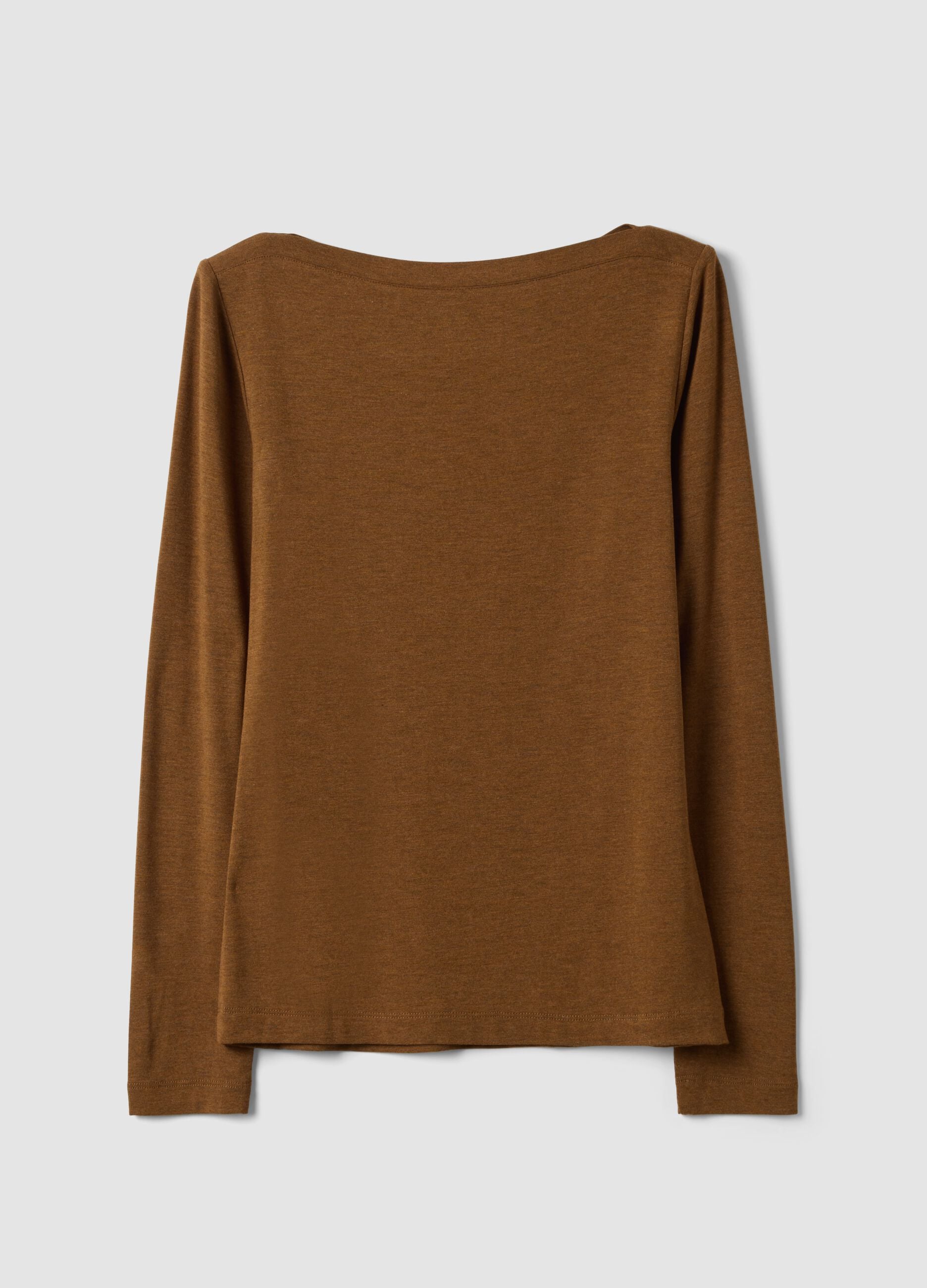 Brown slim-fit stretch viscose T-shirt