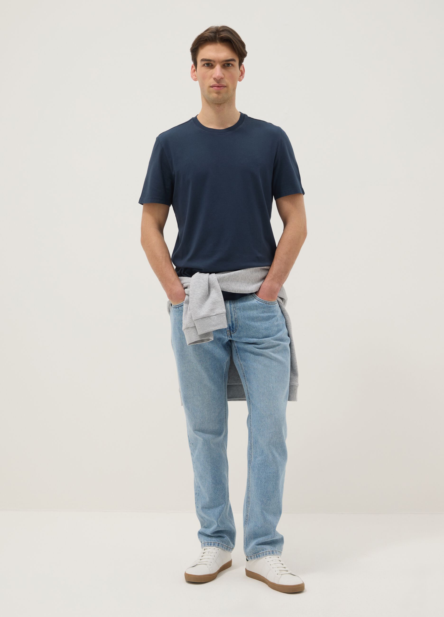 Blue regular fit crew-neck pure cotton T-shirt