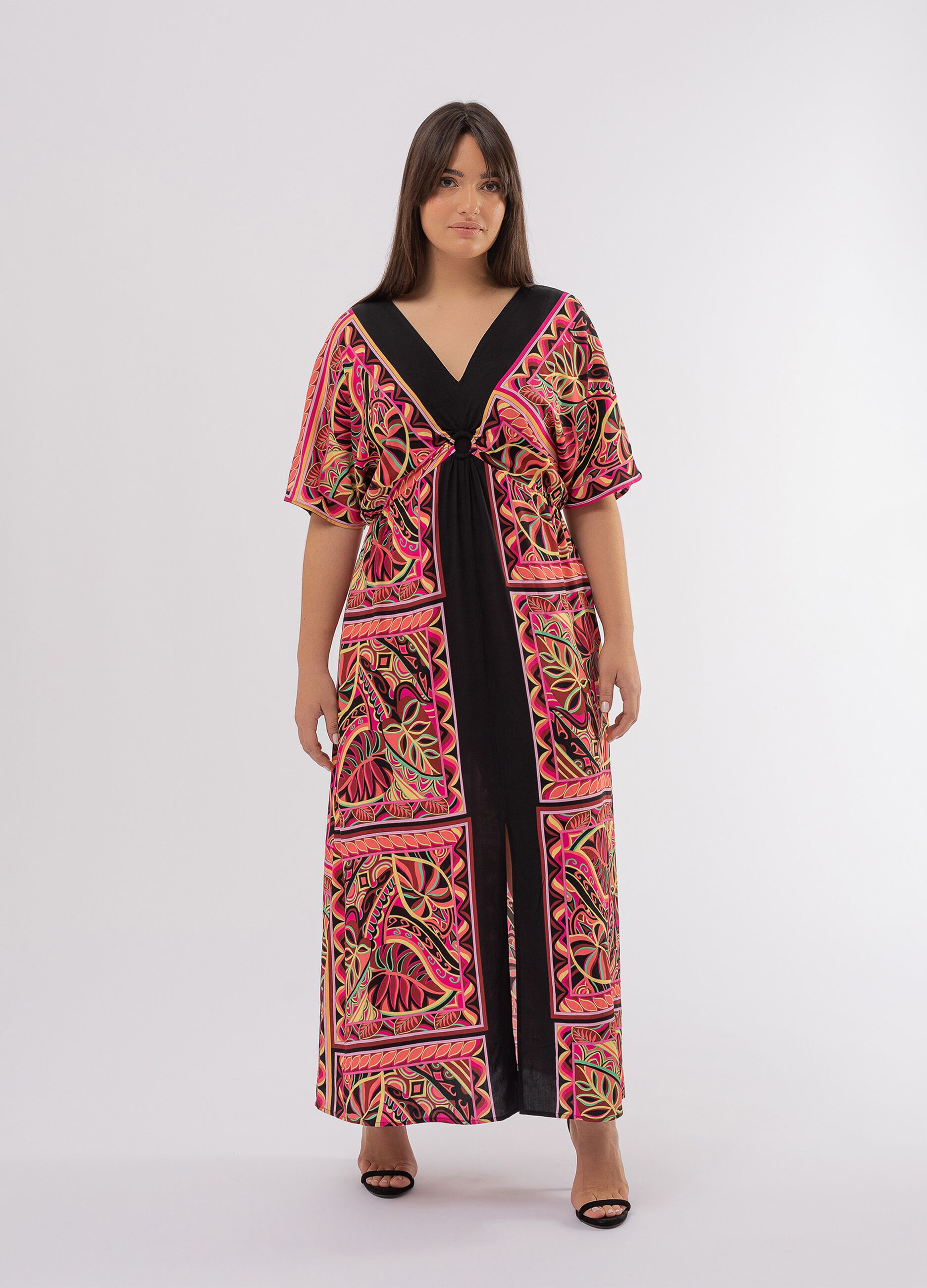 Curvy long dress with tropical print_0