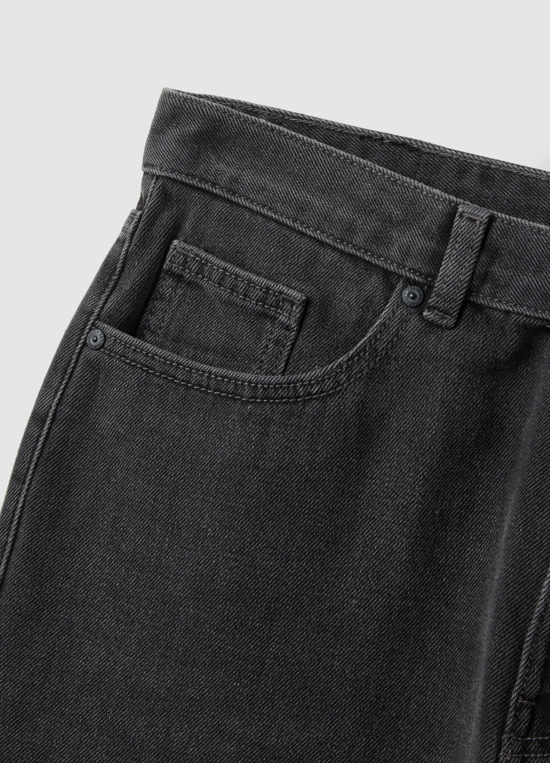 Black Cotton Blend Regular Tapered Jeans