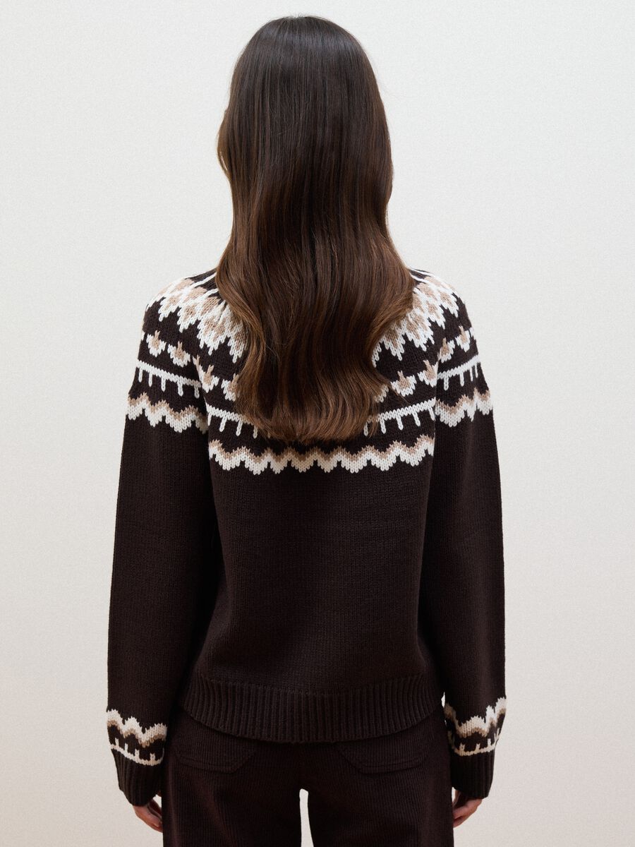 Brown jacquard wool-blend crew-neck jumper, regular fit_3