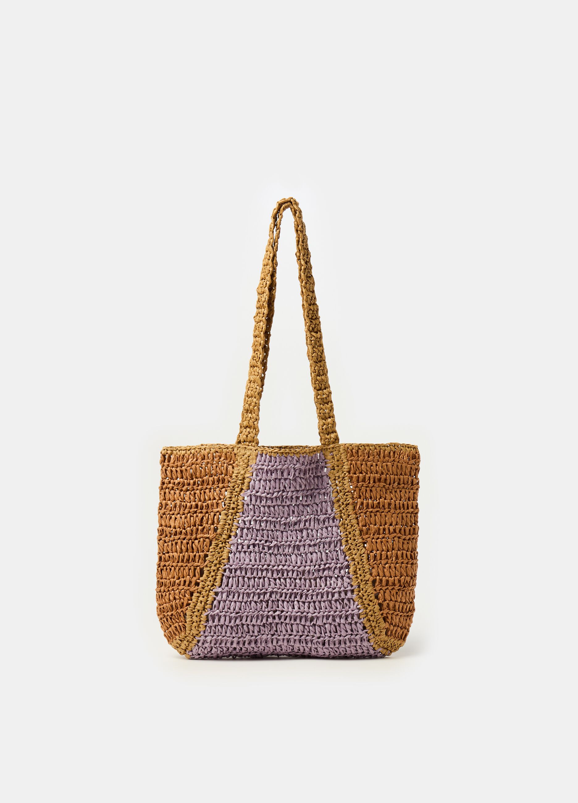 Two-tone straw shopping bag