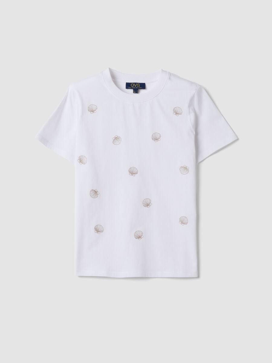 Camiseta blanca de algod&oacute;n puro con estampado de conchas_4